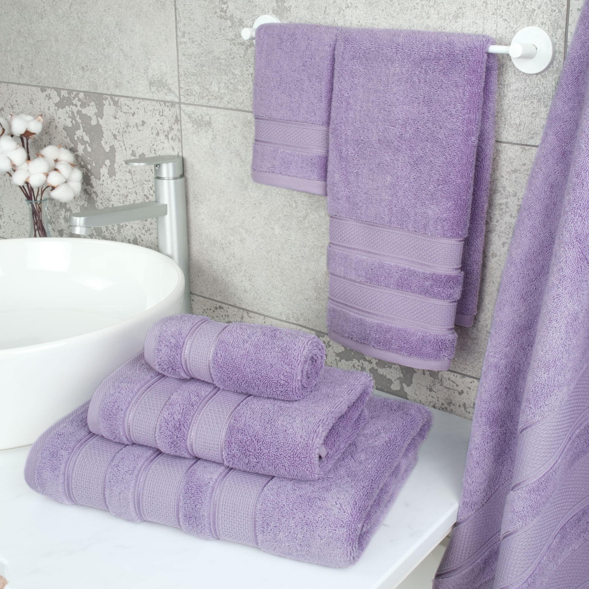 American-softlinen - Salem 6 Piece Turkish Combed Cotton Luxury Bath Towel Set - 10 Set Case Pack - Lilac - 2