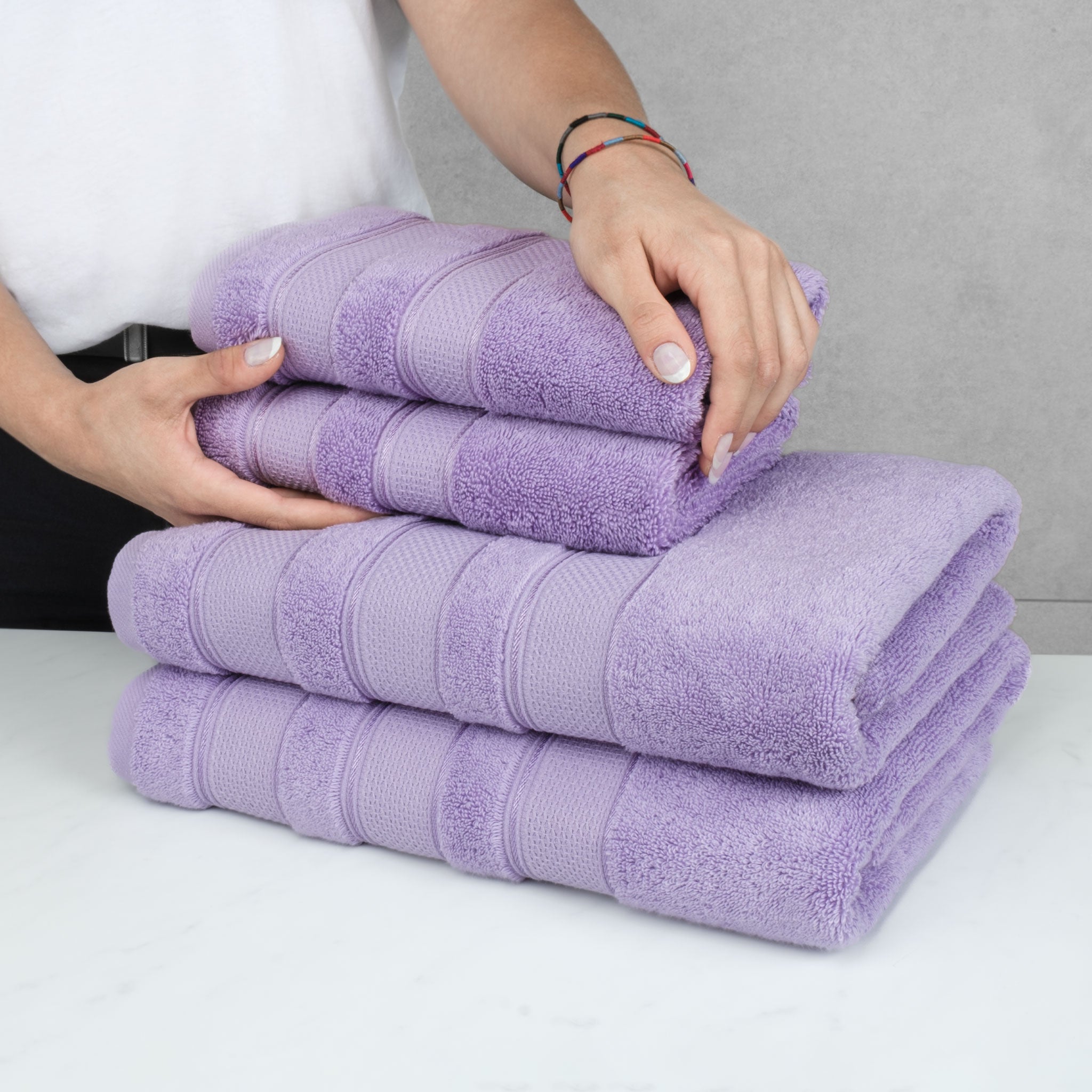 American-softlinen - Salem 6 Piece Turkish Combed Cotton Luxury Bath Towel Set - 10 Set Case Pack - Lilac - 6