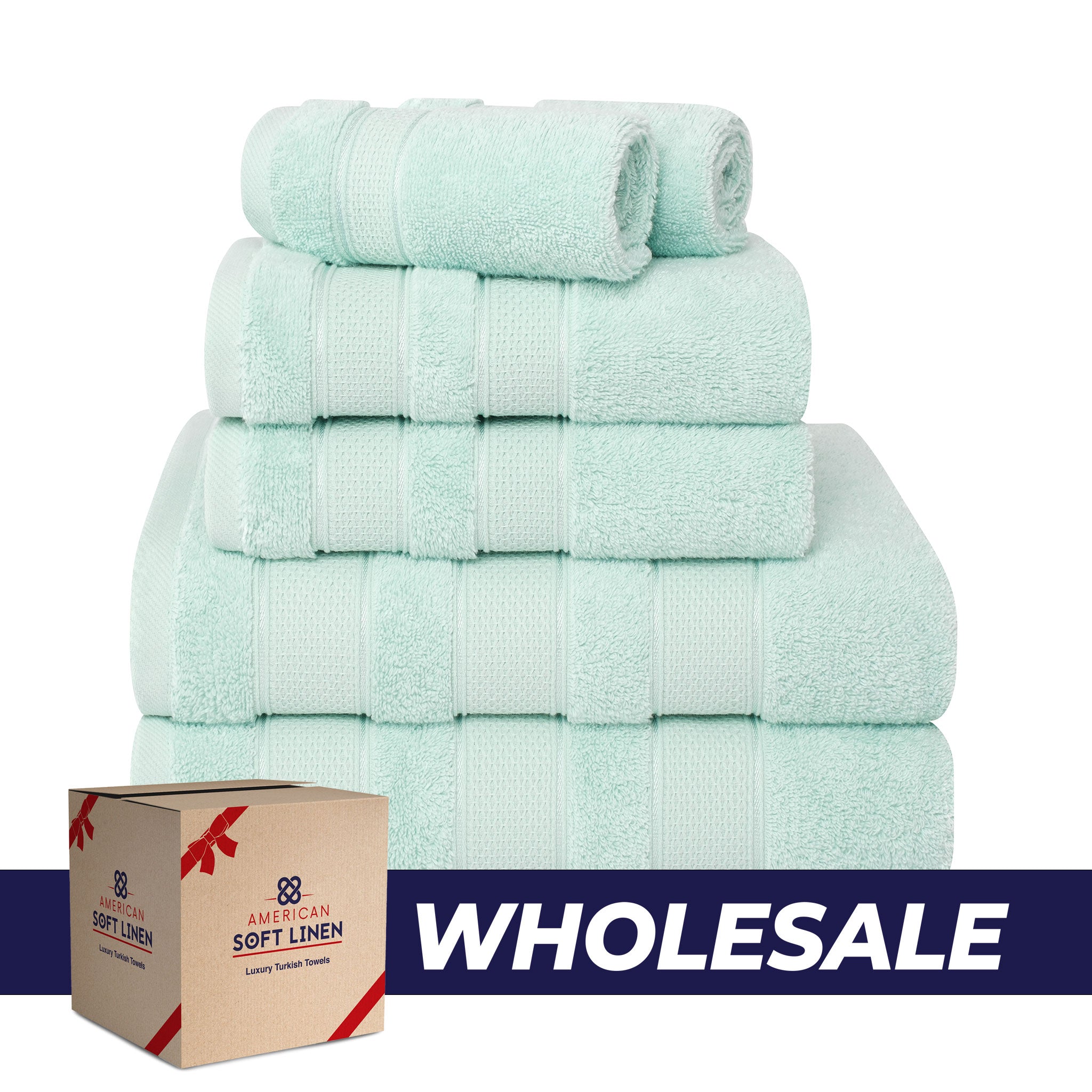 American-softlinen - Salem 6 Piece Turkish Combed Cotton Luxury Bath Towel Set - 10 Set Case Pack - Mint - 0
