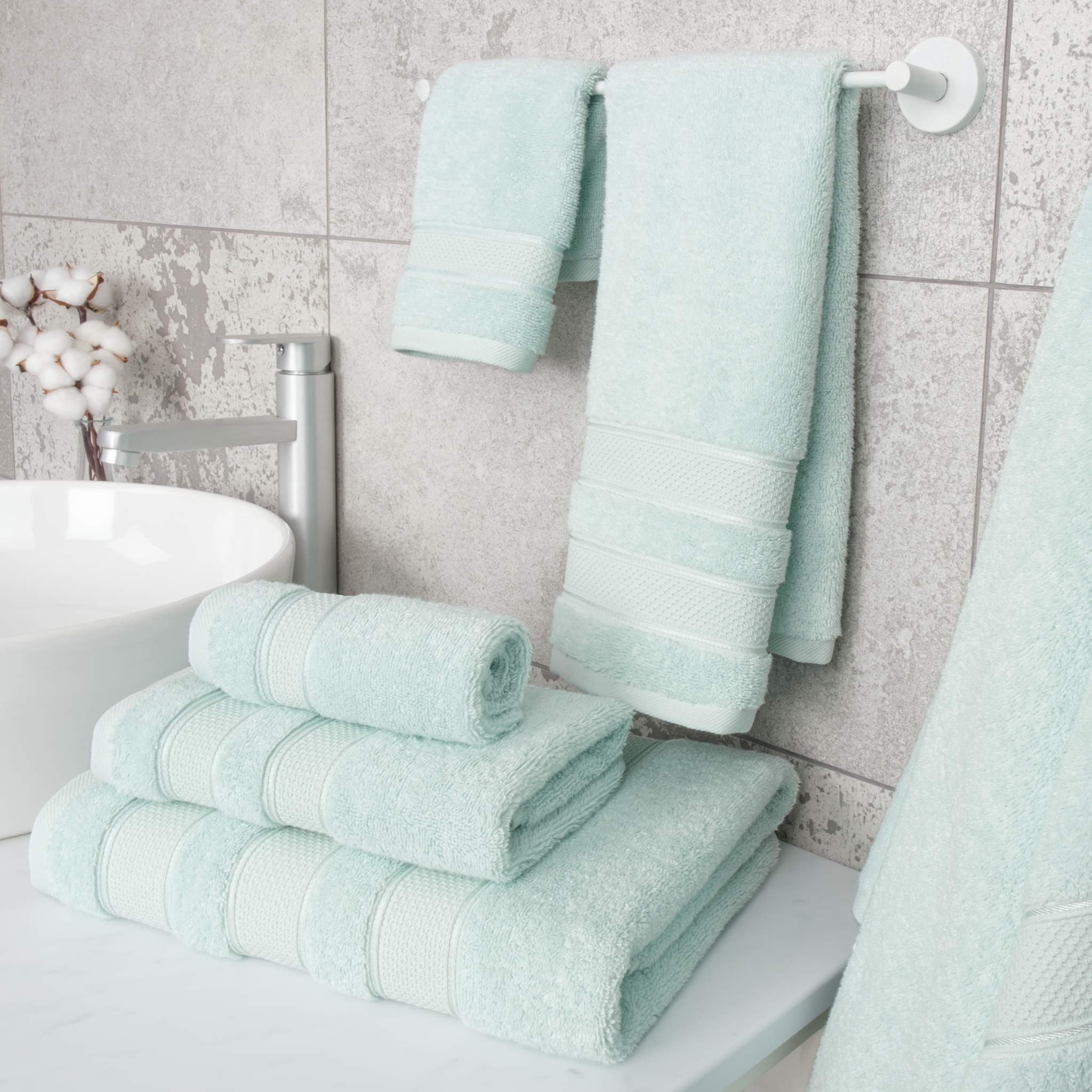 American-softlinen - Salem 6 Piece Turkish Combed Cotton Luxury Bath Towel Set - 10 Set Case Pack - Mint - 2