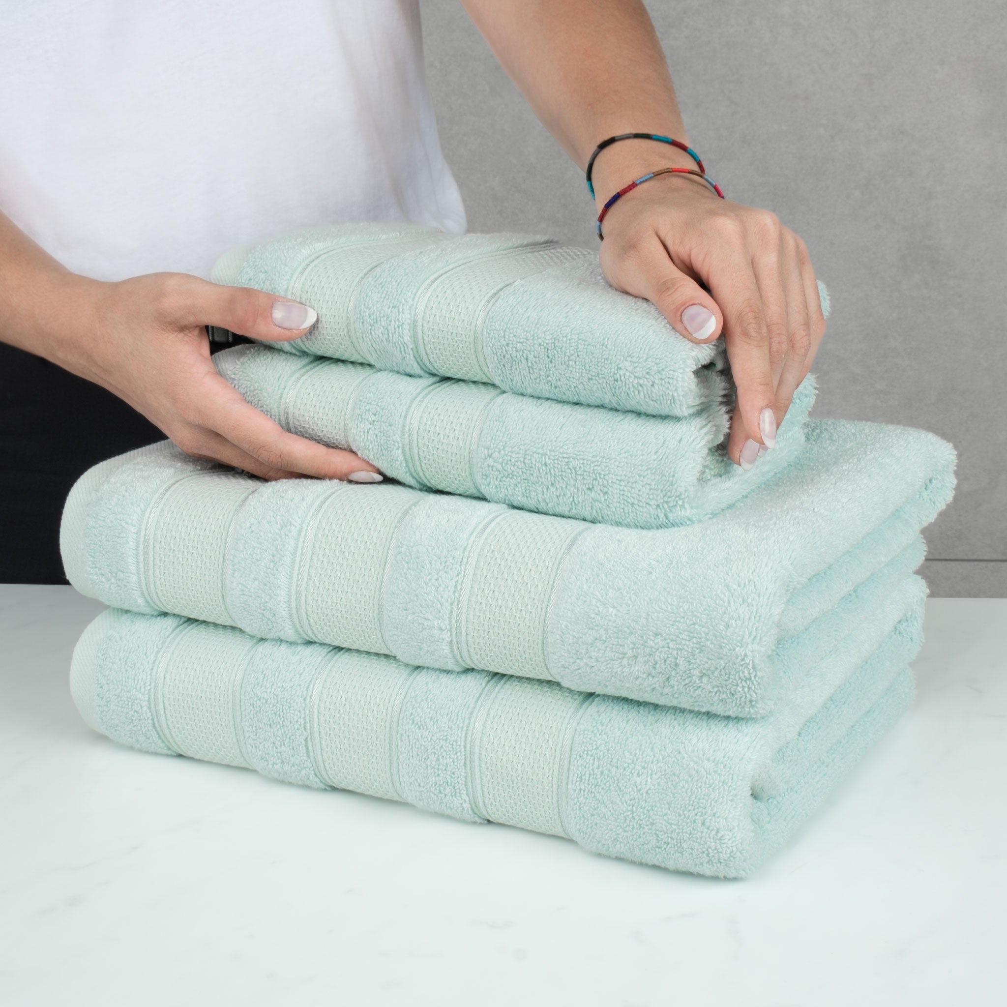 American-softlinen - Salem 6 Piece Turkish Combed Cotton Luxury Bath Towel Set - 10 Set Case Pack - Mint - 6