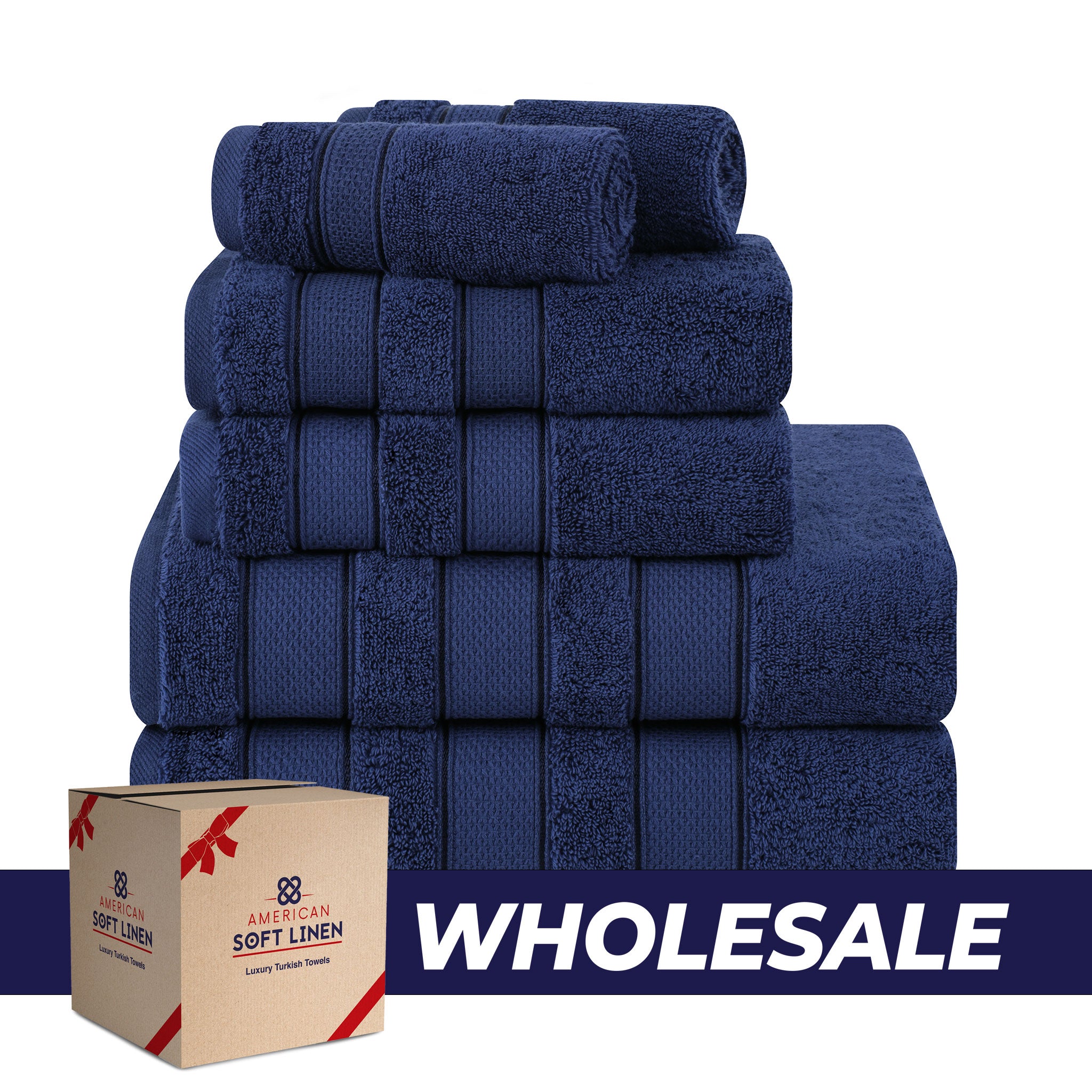 American-softlinen - Salem 6 Piece Turkish Combed Cotton Luxury Bath Towel Set - 10 Set Case Pack - Navy-Blue - 0