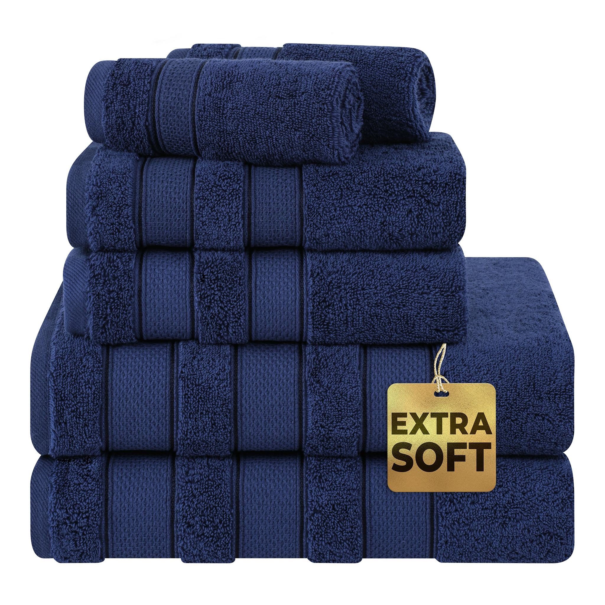American-softlinen - Salem 6 Piece Turkish Combed Cotton Luxury Bath Towel Set - 10 Set Case Pack - Navy-Blue - 1