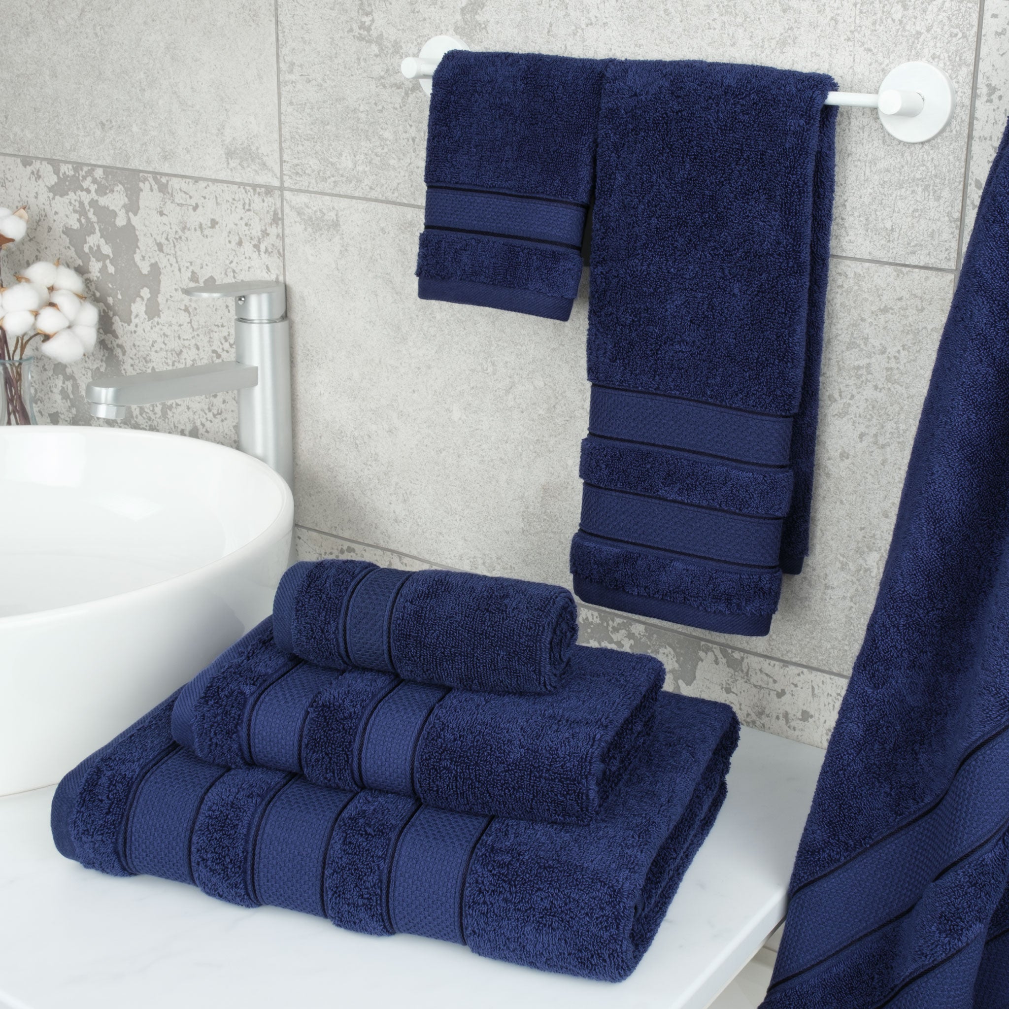 American-softlinen - Salem 6 Piece Turkish Combed Cotton Luxury Bath Towel Set - 10 Set Case Pack - Navy-Blue - 2
