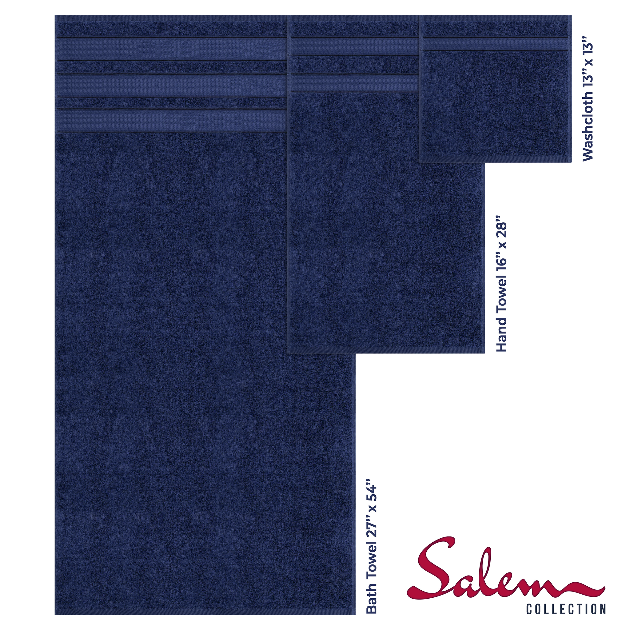 American-softlinen - Salem 6 Piece Turkish Combed Cotton Luxury Bath Towel Set - 10 Set Case Pack - Navy-Blue - 4