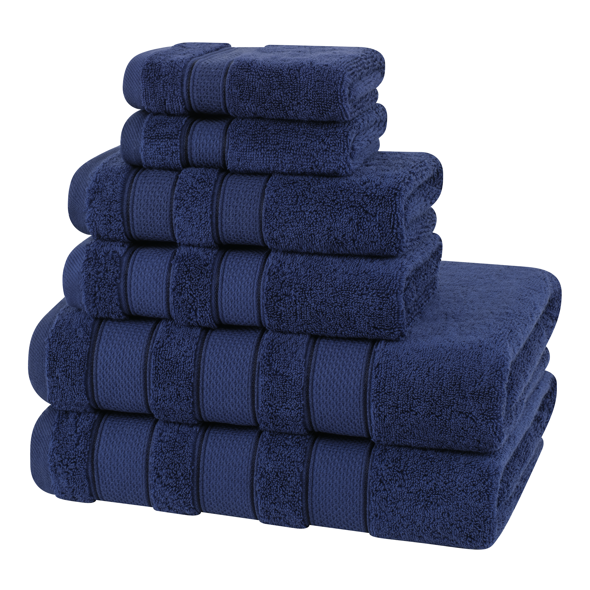 American-softlinen - Salem 6 Piece Turkish Combed Cotton Luxury Bath Towel Set - 10 Set Case Pack - Navy-Blue - 5