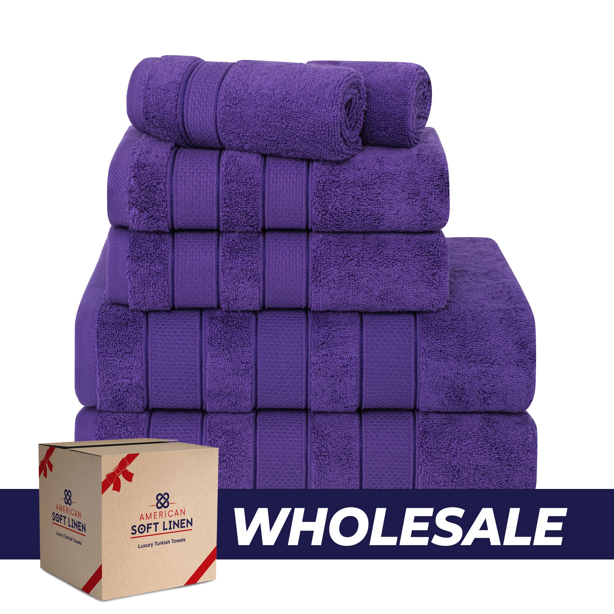 American-softlinen - Salem 6 Piece Turkish Combed Cotton Luxury Bath Towel Set - 10 Set Case Pack - Purple - 0