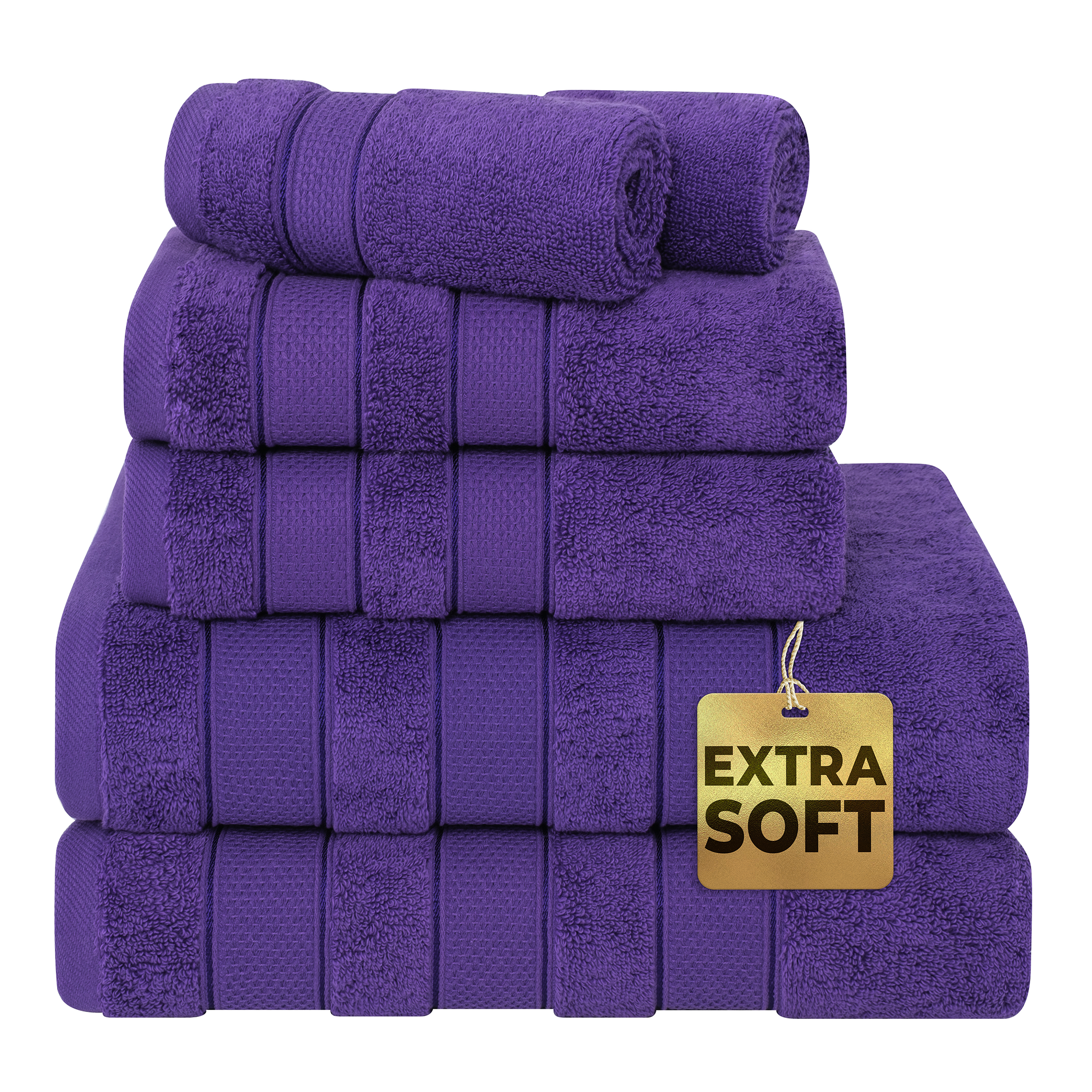 American-softlinen - Salem 6 Piece Turkish Combed Cotton Luxury Bath Towel Set - 10 Set Case Pack - Purple - 1