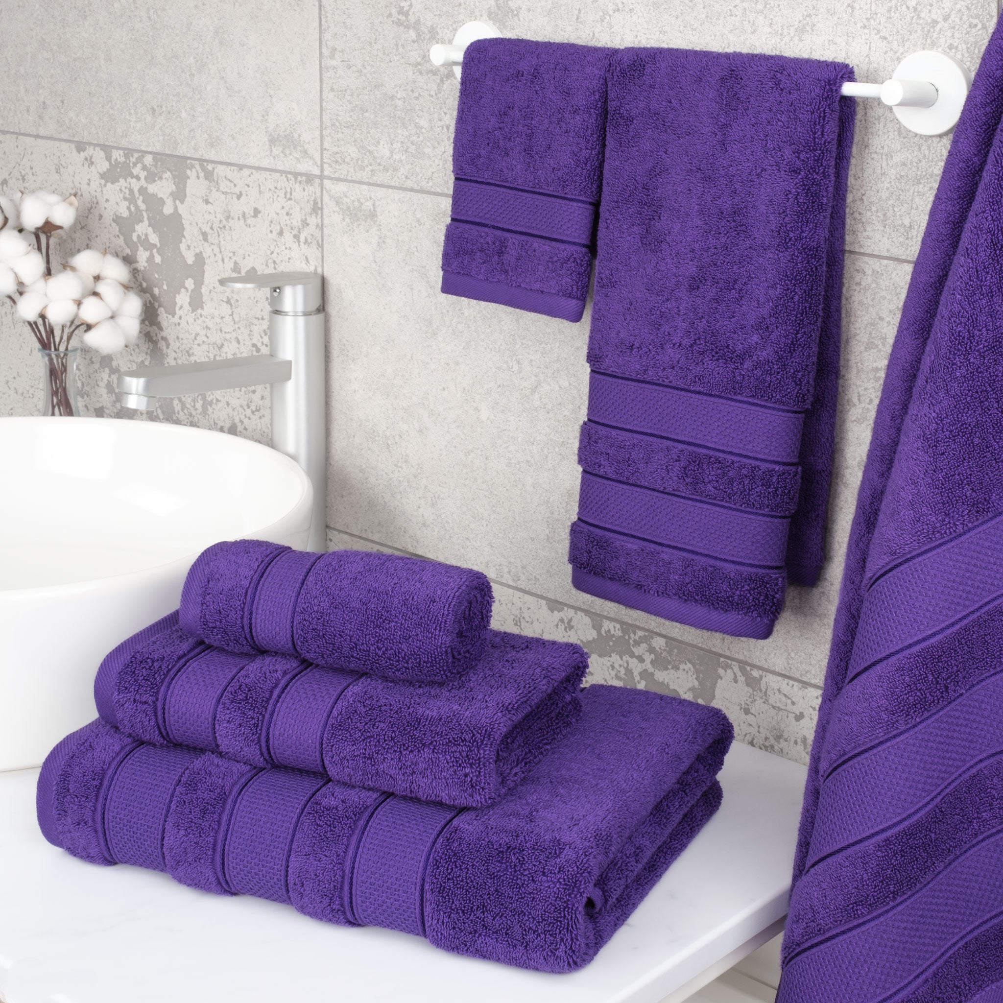 American-softlinen - Salem 6 Piece Turkish Combed Cotton Luxury Bath Towel Set - 10 Set Case Pack - Purple - 2
