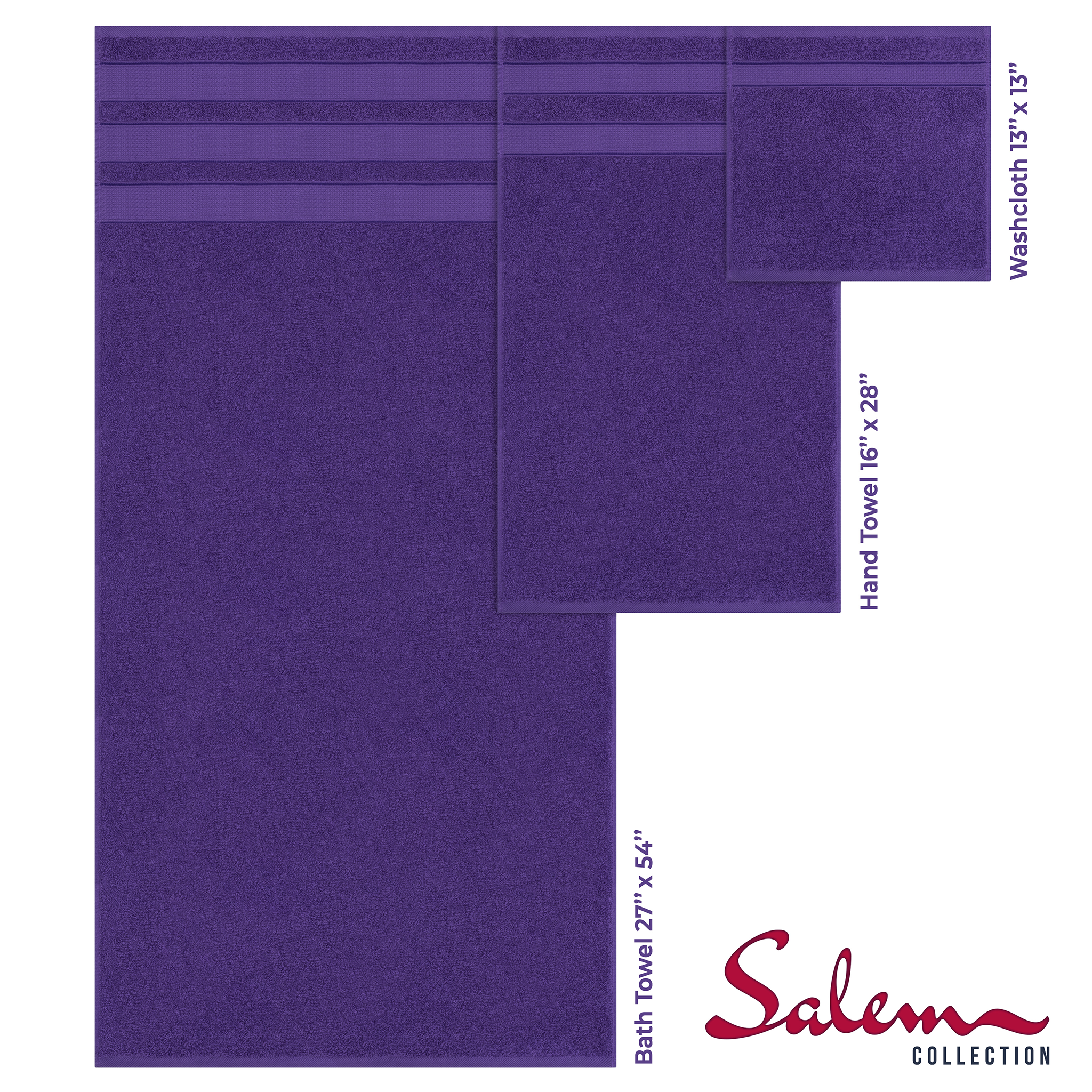 American-softlinen - Salem 6 Piece Turkish Combed Cotton Luxury Bath Towel Set - 10 Set Case Pack - Purple - 4