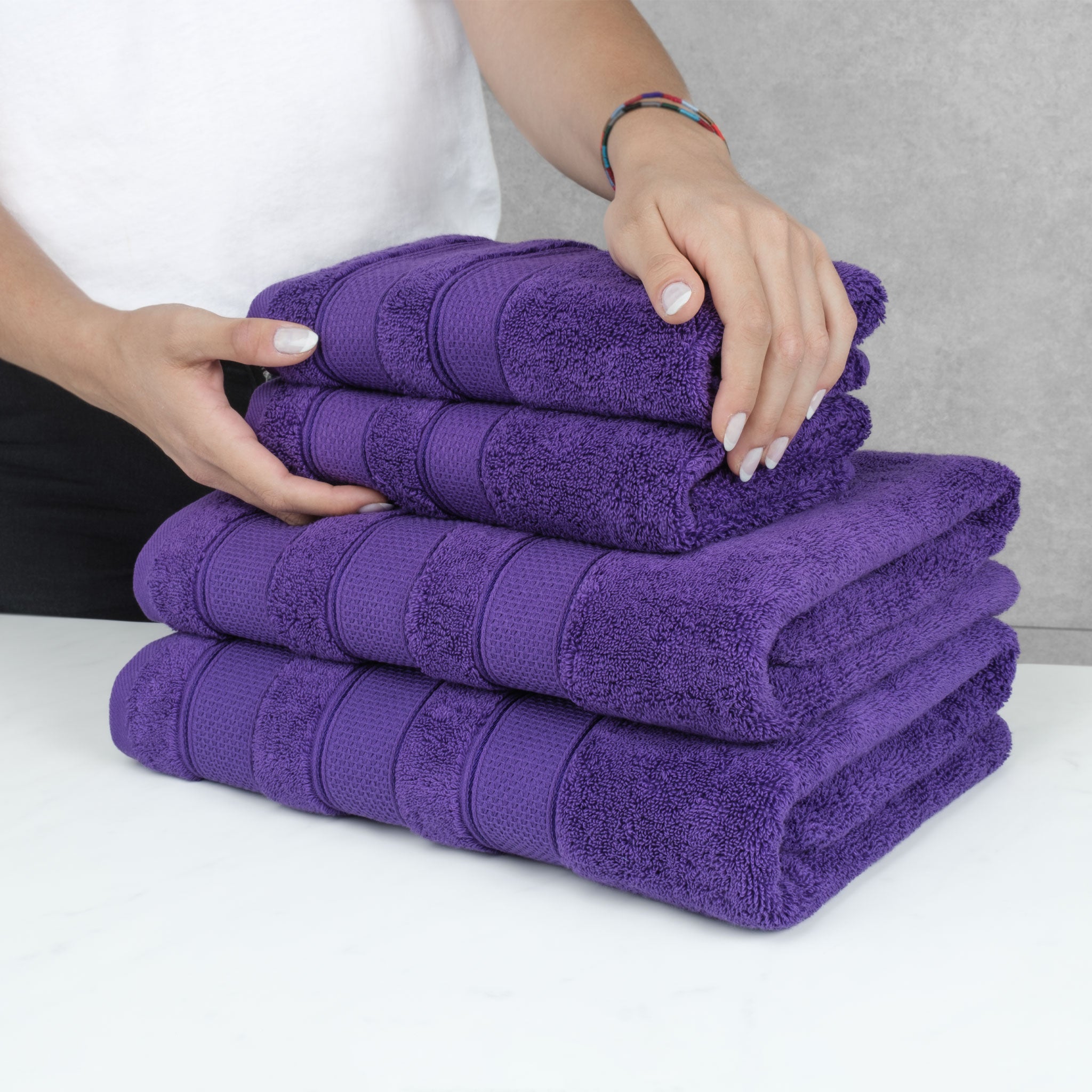 American-softlinen - Salem 6 Piece Turkish Combed Cotton Luxury Bath Towel Set - 10 Set Case Pack - Purple - 6