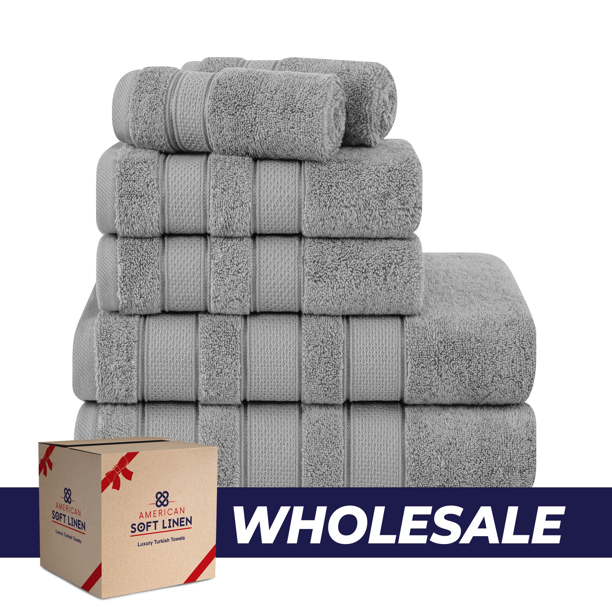 American-softlinen - Salem 6 Piece Turkish Combed Cotton Luxury Bath Towel Set - 10 Set Case Pack - Rockridge-Gray - 0