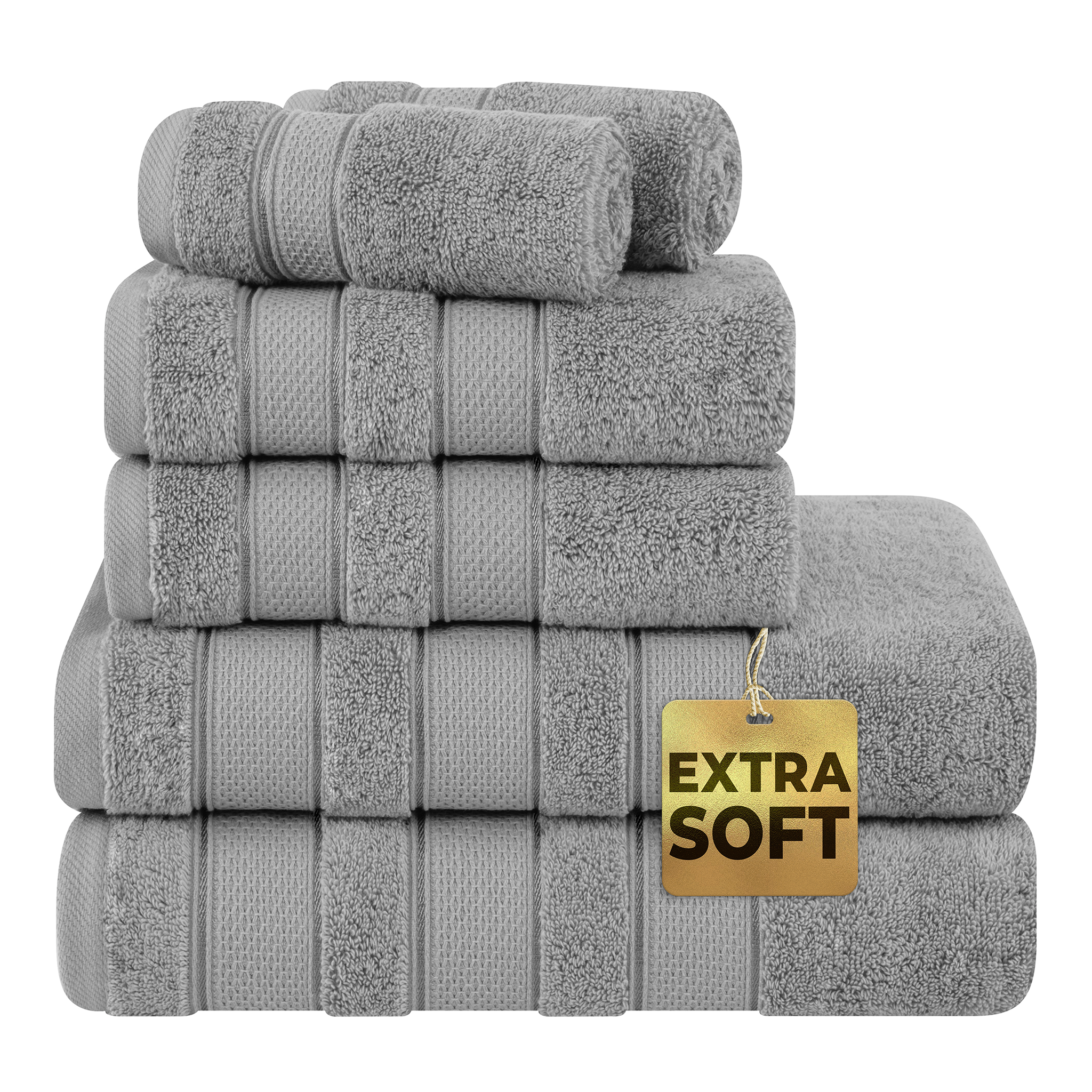 American-softlinen - Salem 6 Piece Turkish Combed Cotton Luxury Bath Towel Set - 10 Set Case Pack - Rockridge-Gray - 1
