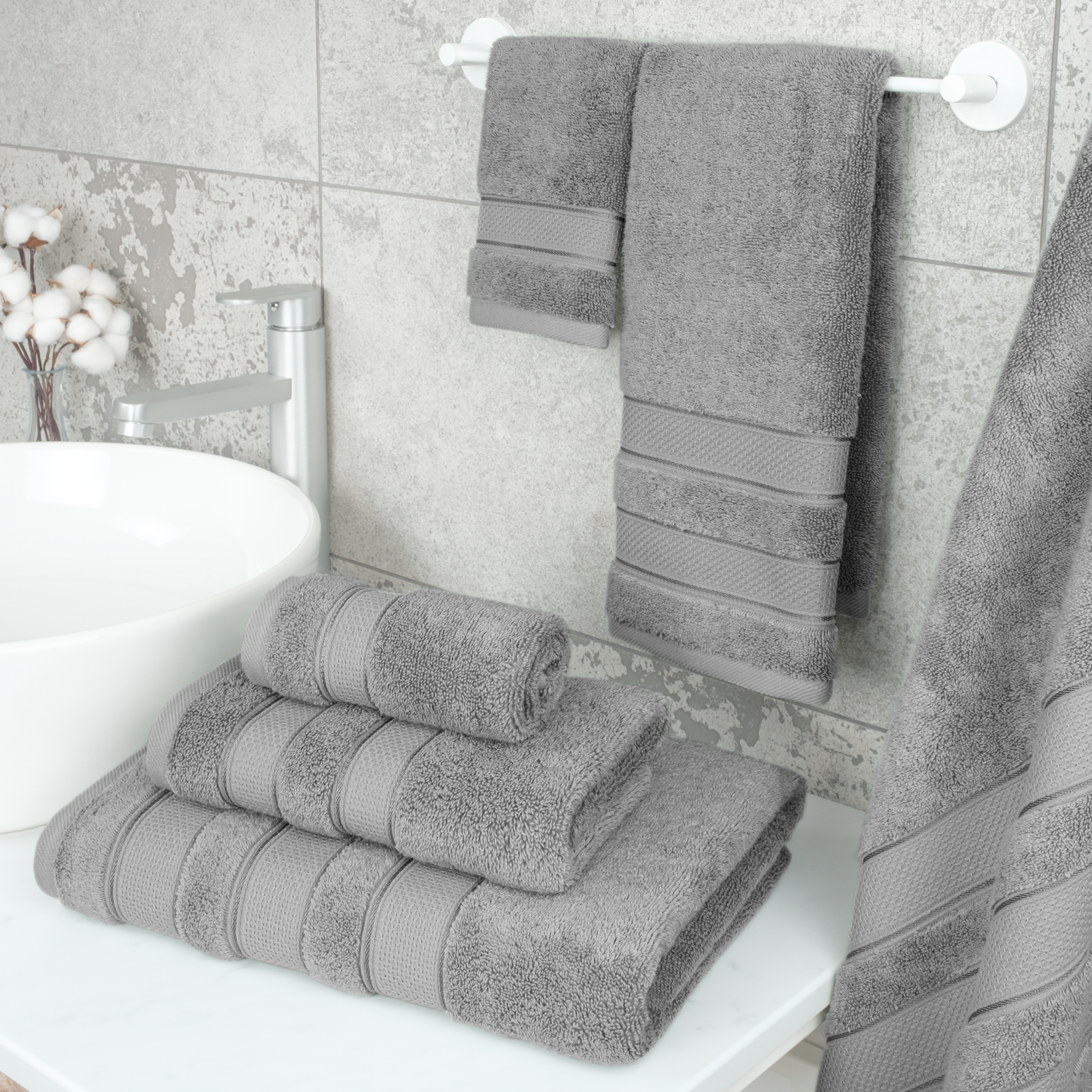 American-softlinen - Salem 6 Piece Turkish Combed Cotton Luxury Bath Towel Set - 10 Set Case Pack - Rockridge-Gray - 2
