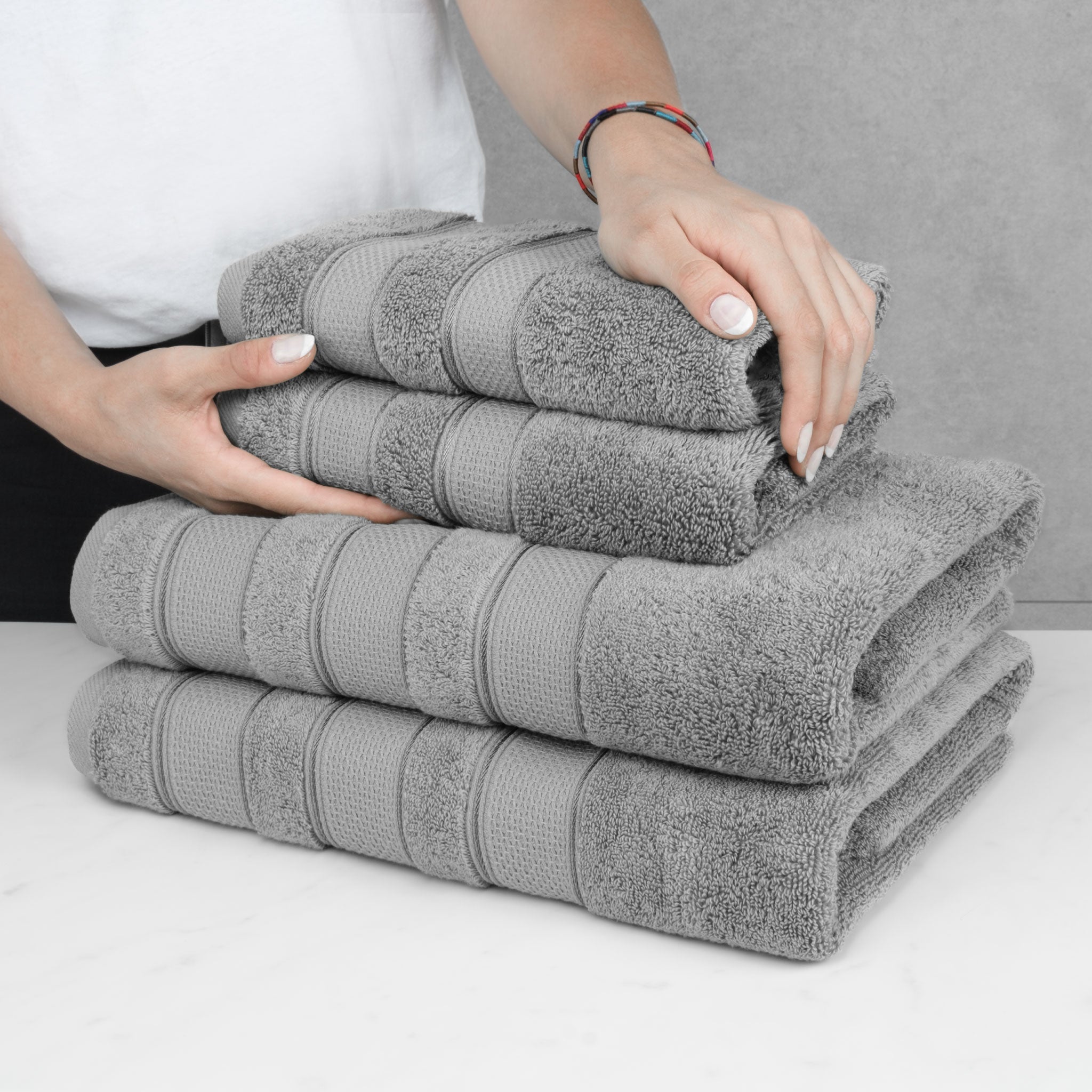 American-softlinen - Salem 6 Piece Turkish Combed Cotton Luxury Bath Towel Set - 10 Set Case Pack - Rockridge-Gray - 6