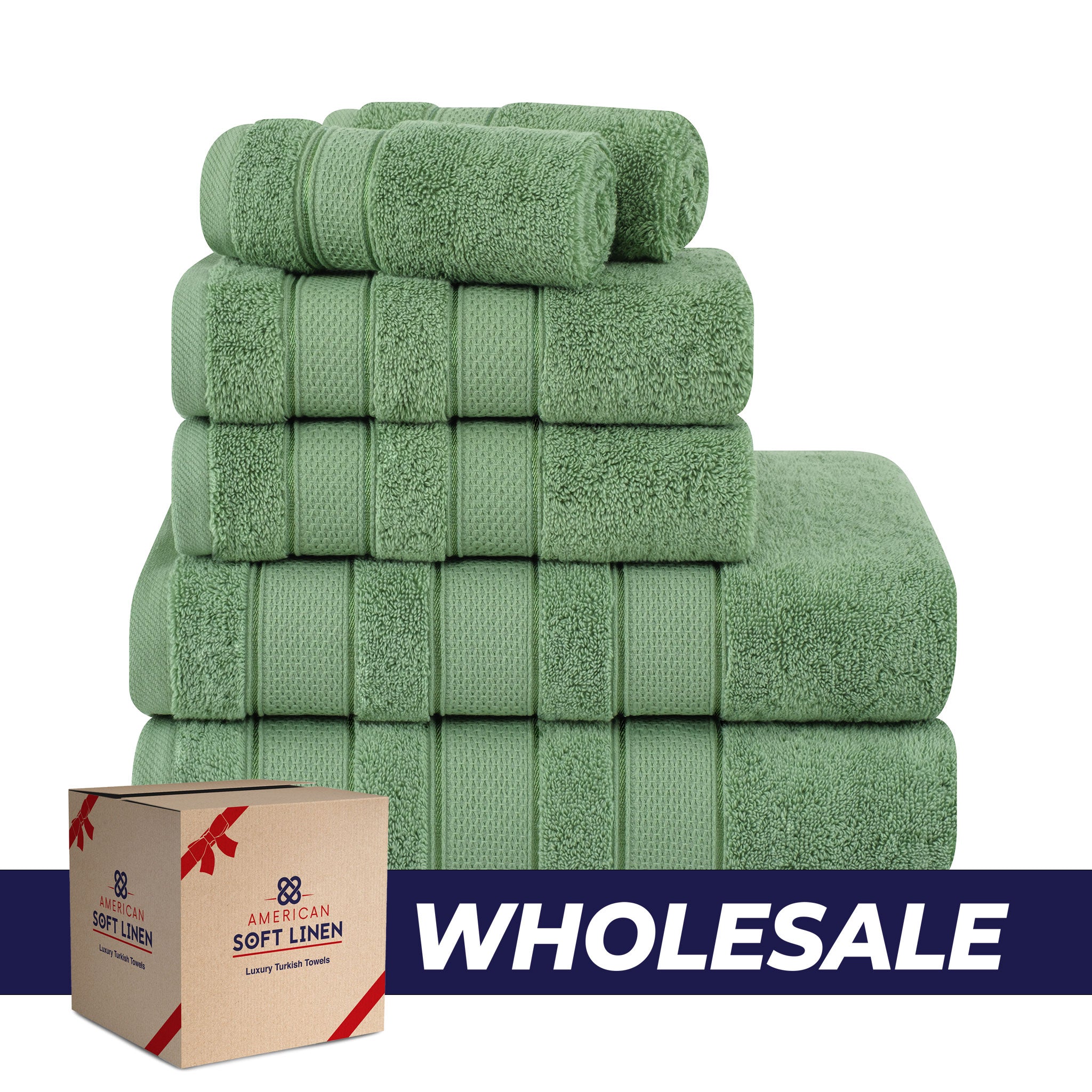 American-softlinen - Salem 6 Piece Turkish Combed Cotton Luxury Bath Towel Set - 10 Set Case Pack - Sage-Green - 0