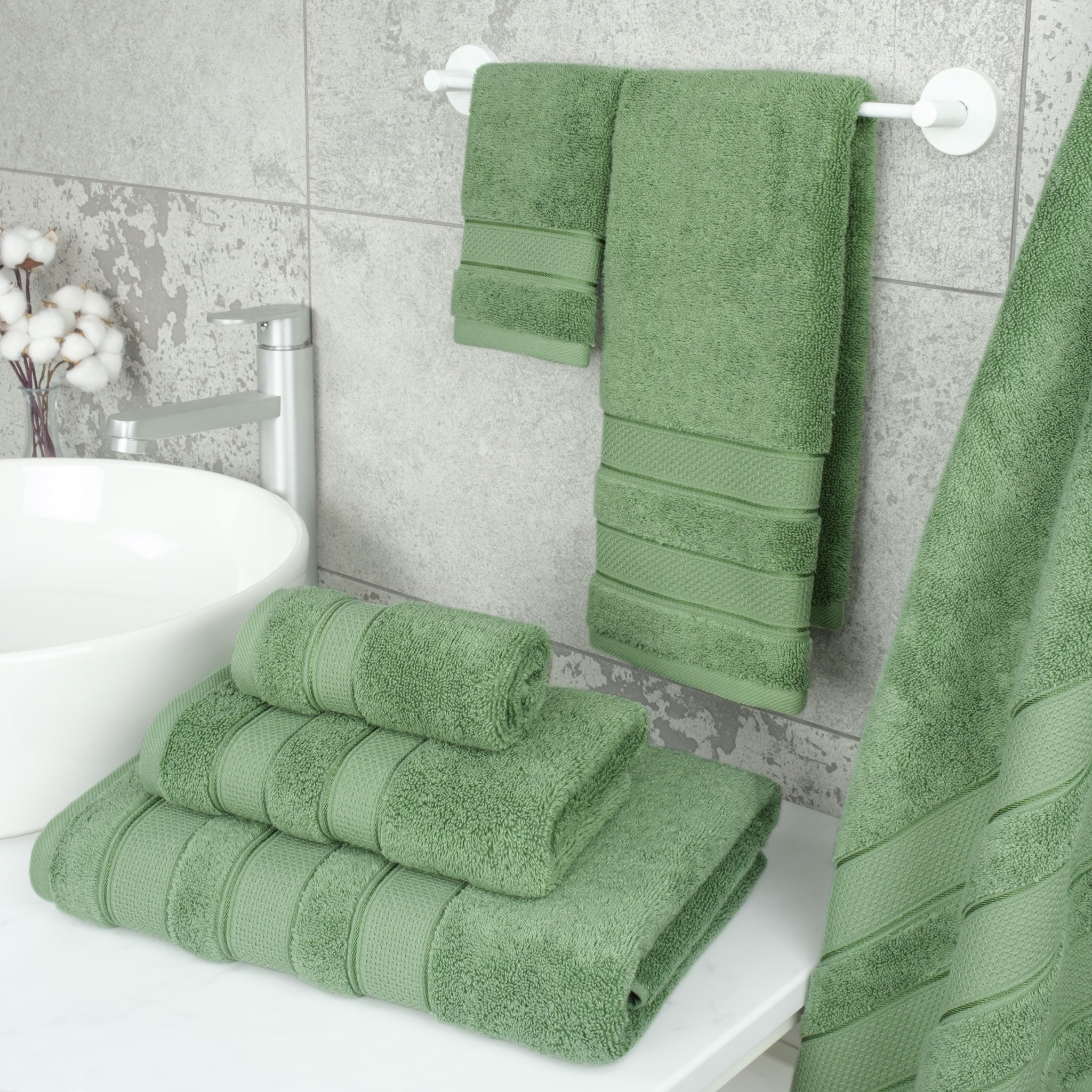 American-softlinen - Salem 6 Piece Turkish Combed Cotton Luxury Bath Towel Set - 10 Set Case Pack - Sage-Green - 2
