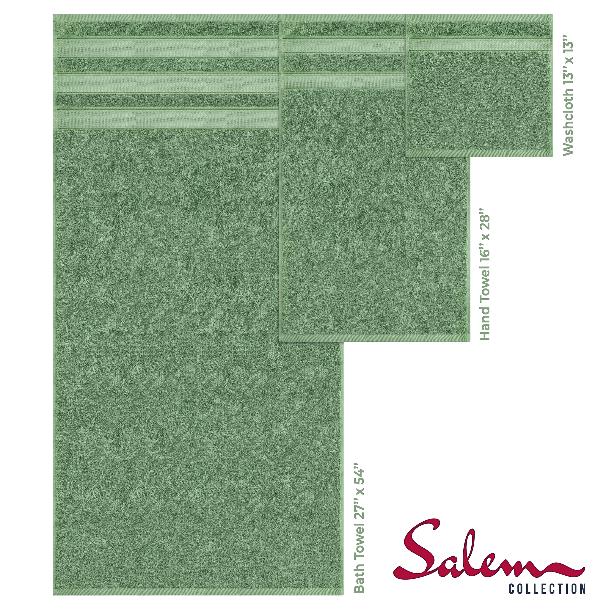 American-softlinen - Salem 6 Piece Turkish Combed Cotton Luxury Bath Towel Set - 10 Set Case Pack - Sage-Green - 4