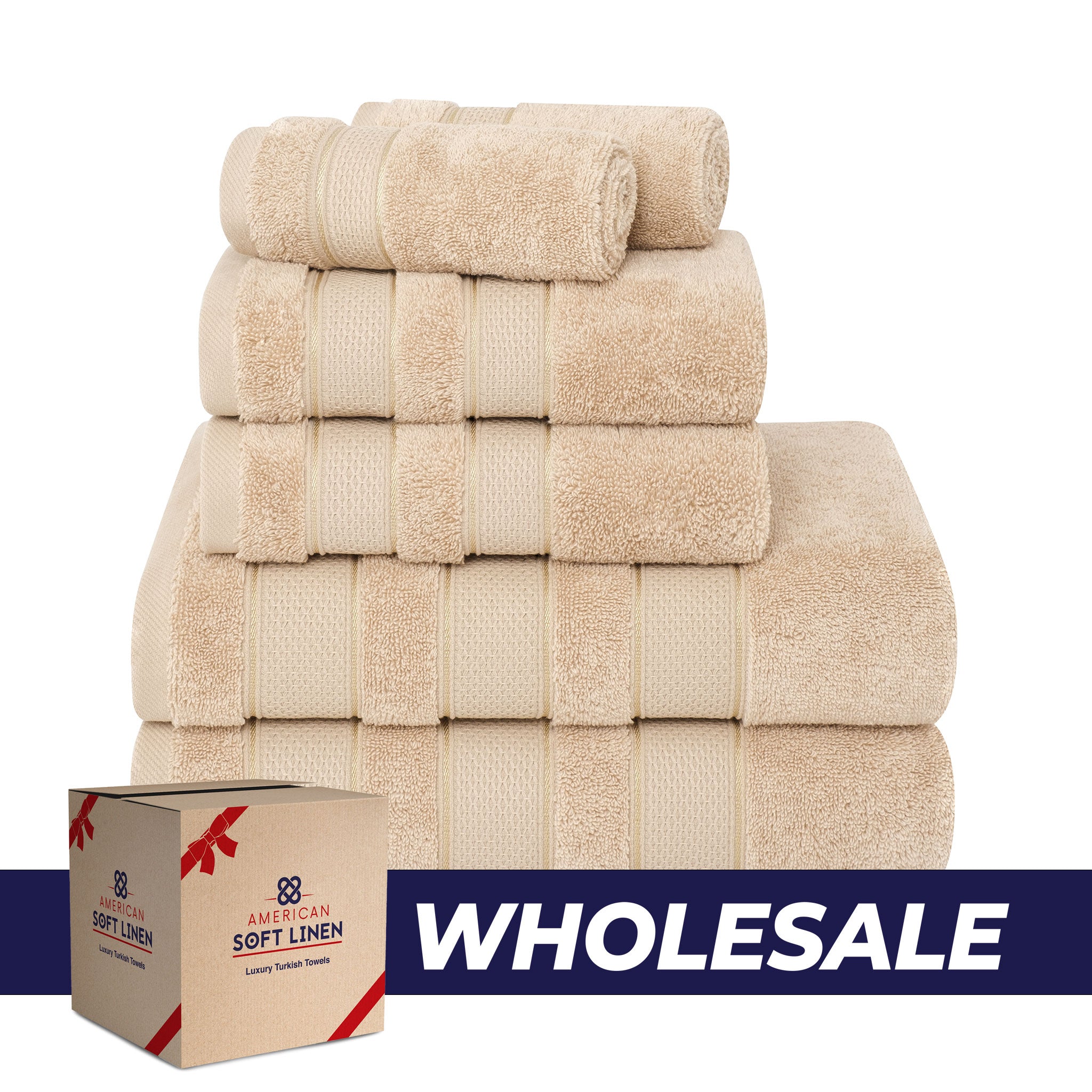 American-softlinen - Salem 6 Piece Turkish Combed Cotton Luxury Bath Towel Set - 10 Set Case Pack - Sand-Taupe - 0