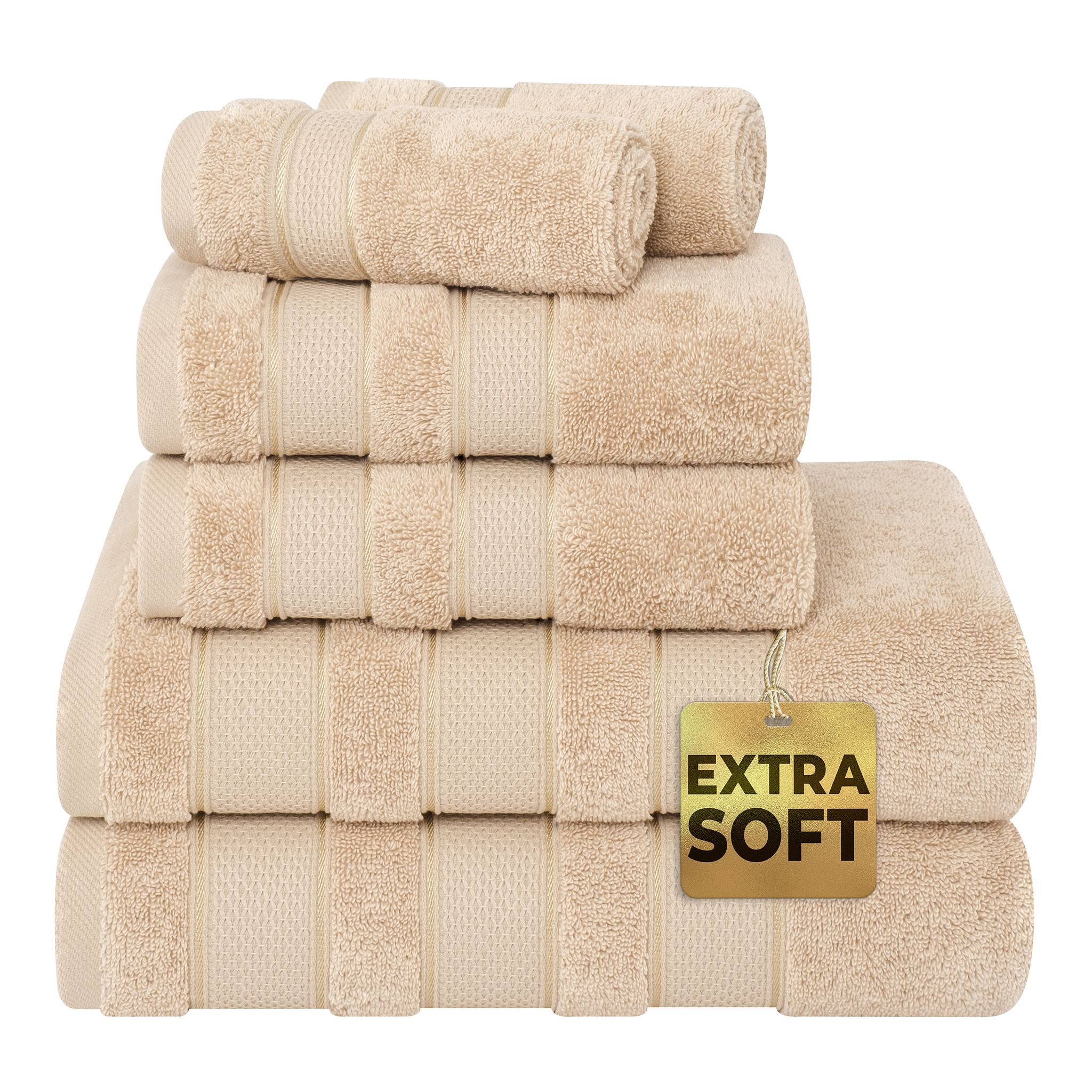 American-softlinen - Salem 6 Piece Turkish Combed Cotton Luxury Bath Towel Set - 10 Set Case Pack - Sand-Taupe - 1