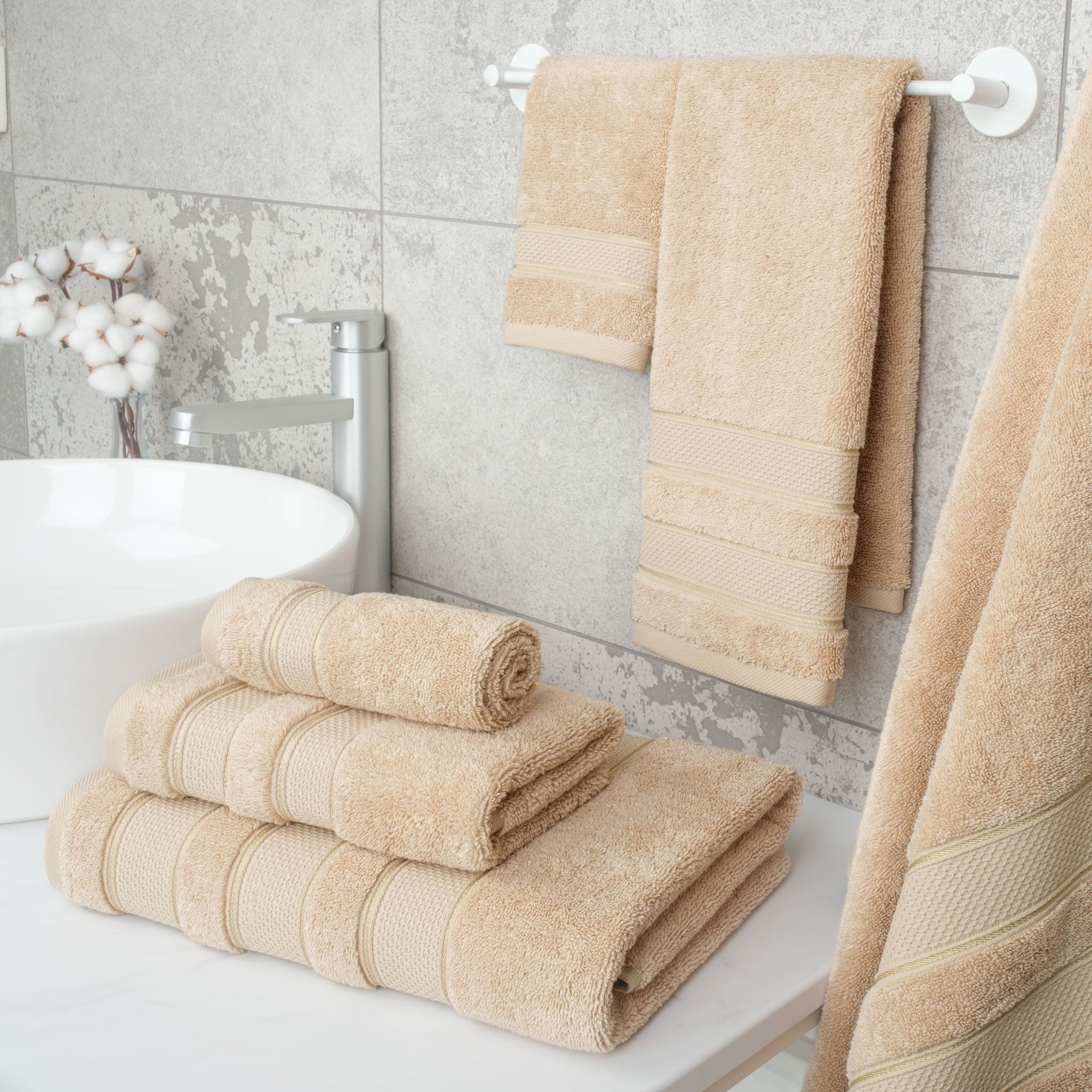 American-softlinen - Salem 6 Piece Turkish Combed Cotton Luxury Bath Towel Set - 10 Set Case Pack - Sand-Taupe - 2