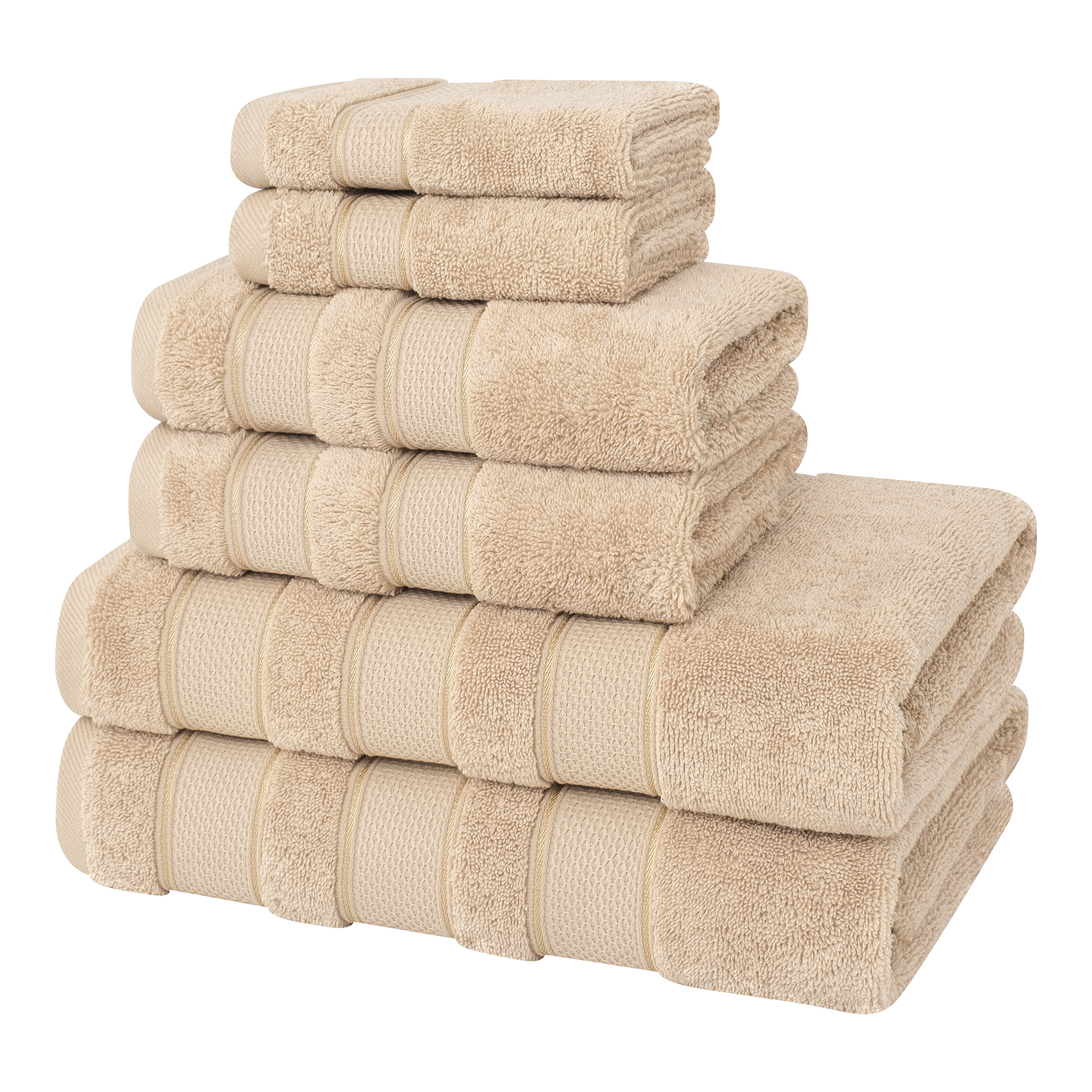 American-softlinen - Salem 6 Piece Turkish Combed Cotton Luxury Bath Towel Set - 10 Set Case Pack - Sand-Taupe - 5