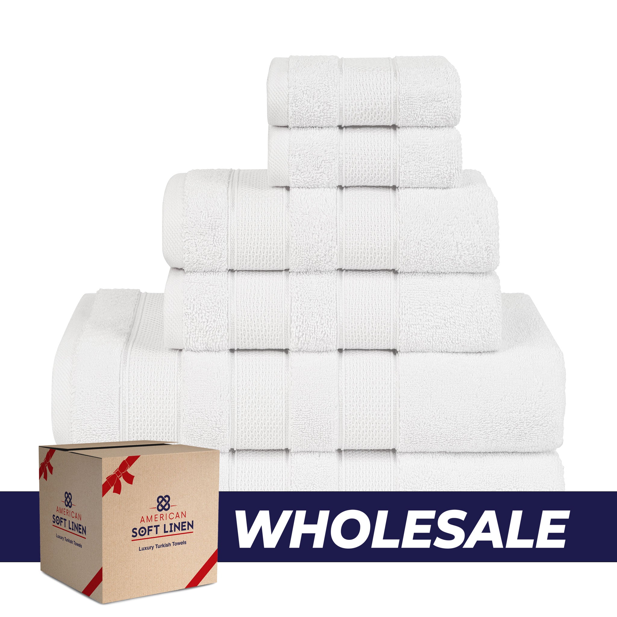 American-softlinen - Salem 6 Piece Turkish Combed Cotton Luxury Bath Towel Set - 10 Set Case Pack - White - 0