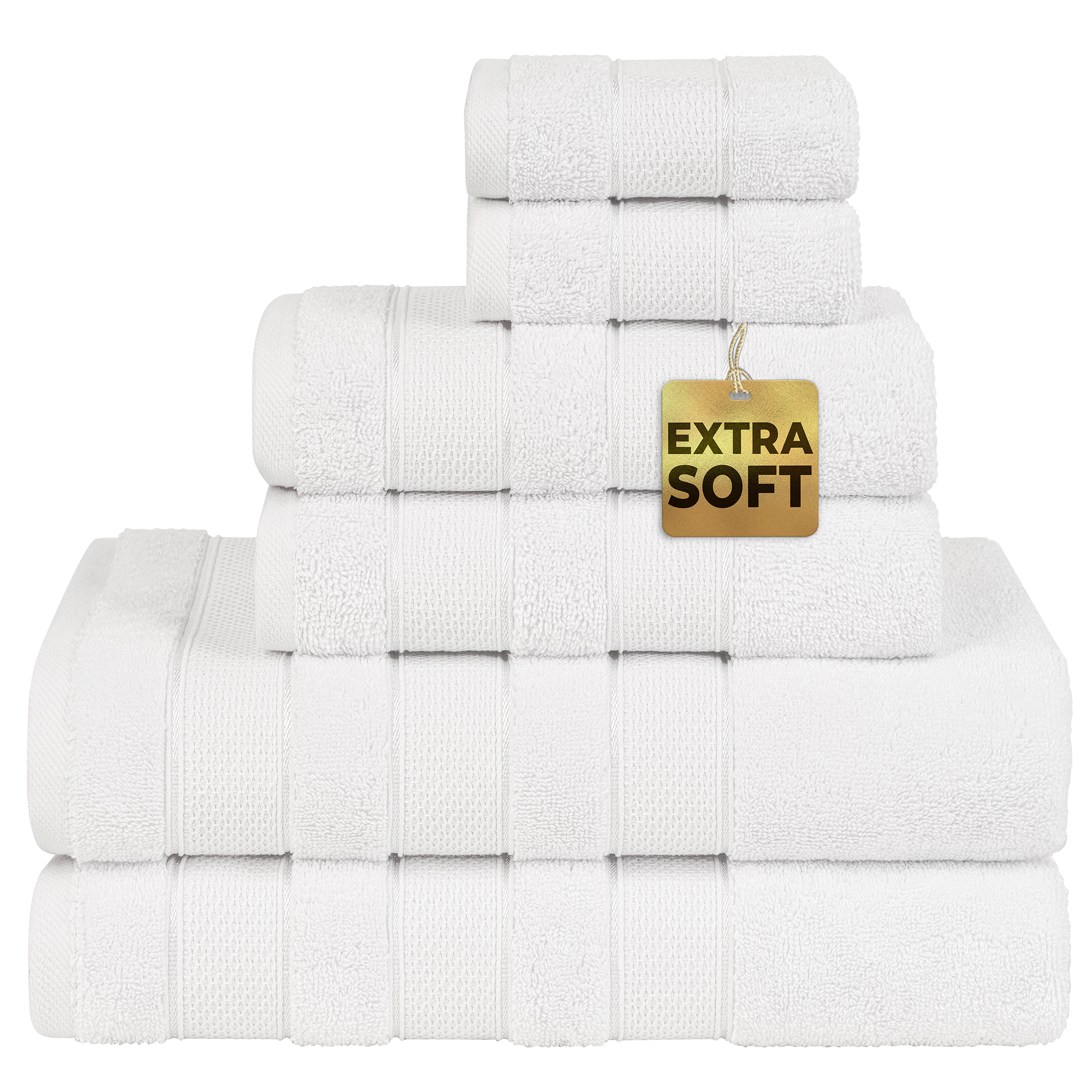 American-softlinen - Salem 6 Piece Turkish Combed Cotton Luxury Bath Towel Set - 10 Set Case Pack - White - 1