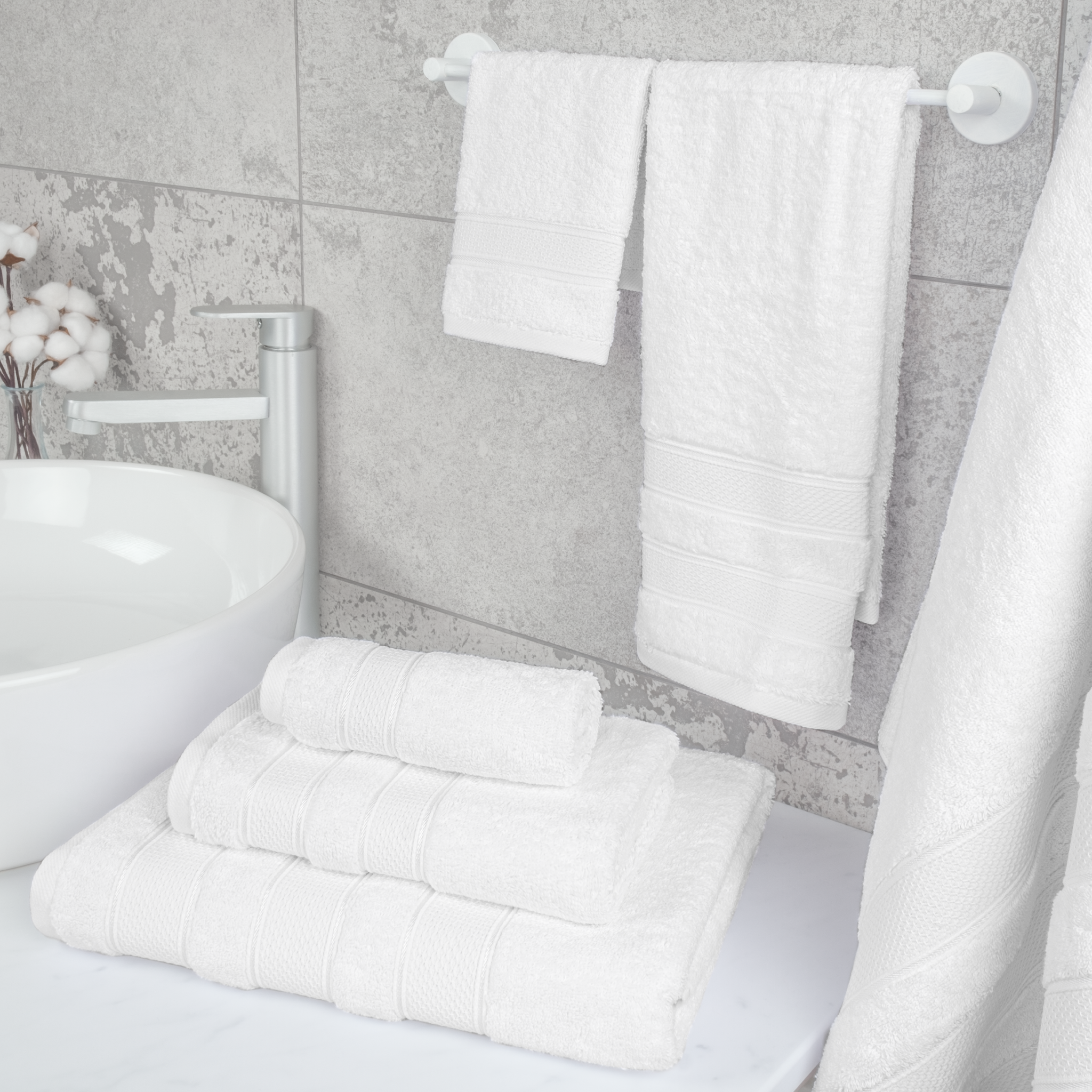 American-softlinen - Salem 6 Piece Turkish Combed Cotton Luxury Bath Towel Set - 10 Set Case Pack - White - 2