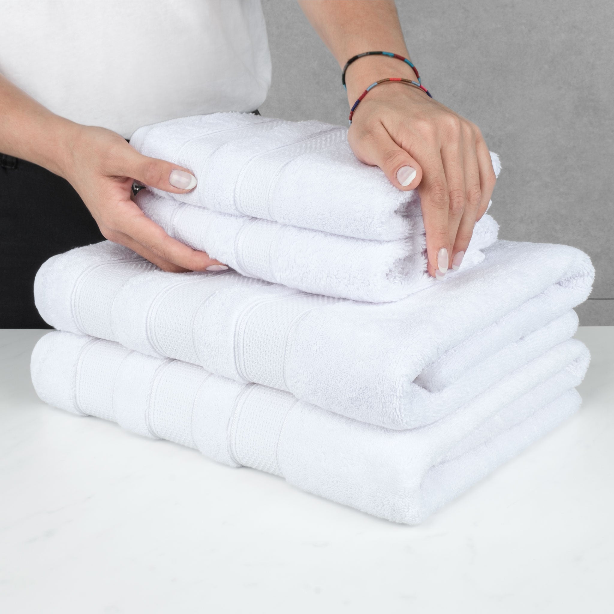 American-softlinen - Salem 6 Piece Turkish Combed Cotton Luxury Bath Towel Set - 10 Set Case Pack - White - 5